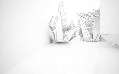 Abstract white interior highlights future. Polygon drawing . Architectural background. 3D illustration and rendering