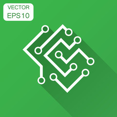 Circuit board icon in flat style. Technology microchip vector illustration with long shadow. Processor motherboard business concept.