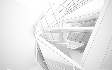 Abstract white interior highlights future. Polygon drawing . Architectural background. 3D illustration and rendering