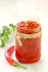 Homemade spicy sauce made of vegetables