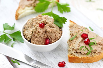 Breakfast sandwiches with homemade chicken liver pate