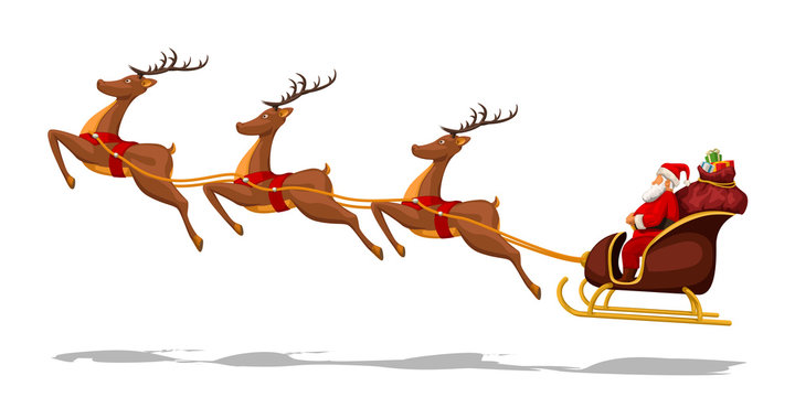 santa in sled with deers