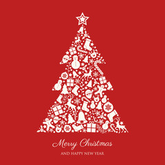 Concept of Christmas greeting card with beautiful tree. Vector.