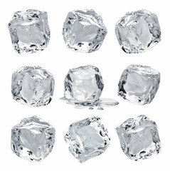 Clear ice cubes isolated on white background 