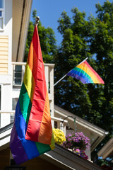 Rainbow Pride flags on a home