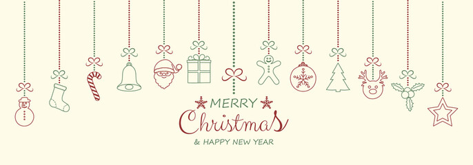 Naklejka premium Christmas decoration with wishes and hanging hand drawn elements. Vector.