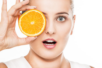 Young woman with orange