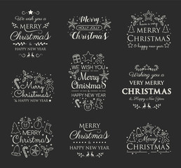 Christmas collection of decorative elements and wishes. Vector.