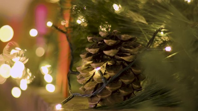 Christmas pine on a chinmey inbetween Lights.