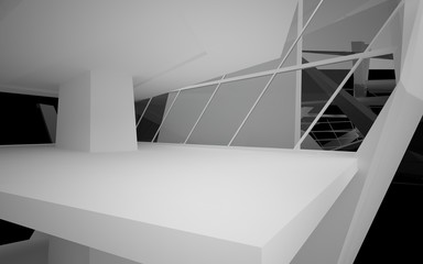 Fototapeta premium Abstract white interior of the future, with glossy black wall and floor. 3D illustration and rendering