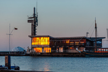 Reflection of the sun on the port glass in Nida, Lithuania.