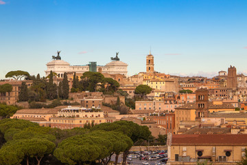 Rome, Italy - desember 29, 2017. Cityscape of the Rome italy in the sunny day. View from the Gianicolo Janiculum hill. View of the National Monument to Victor Emmanuel.