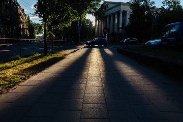 Cars standing at the traffic lights. Vilnius. Lithuania