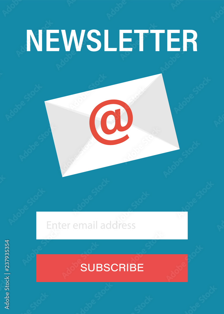 Leinwandbilder Subscribe to newsletter concept. Subscribe button. Email subscribe, online newsletter vector template with mailbox. Template for subscribe to a newsletter