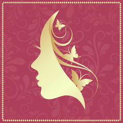 Profile of a girl with butterflies.