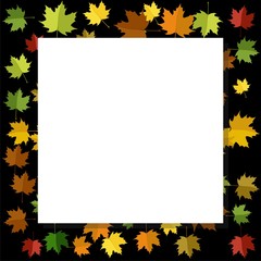 Background with Falling Autumn leaves, icon or logo on dark background
