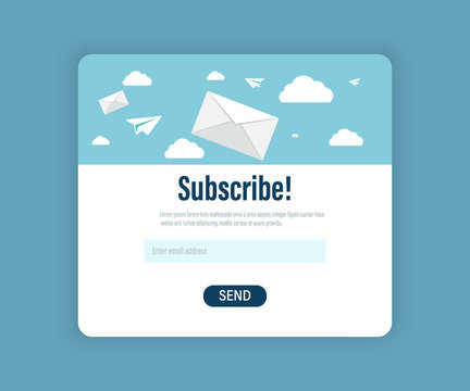 template for email subscribe. Colourful Emailer Template Design for newsletter and email marketing. Vector Illustration UI UX Design) with Text Box and Subscribe Button Template