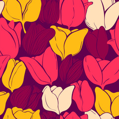 colorful tulips seamless pattern for wrapping, stylish illustration of spring flowers for spring holidays, wrapping paper pattern
