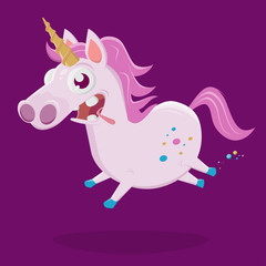 funny cartoon illustration of a crazy unicorn