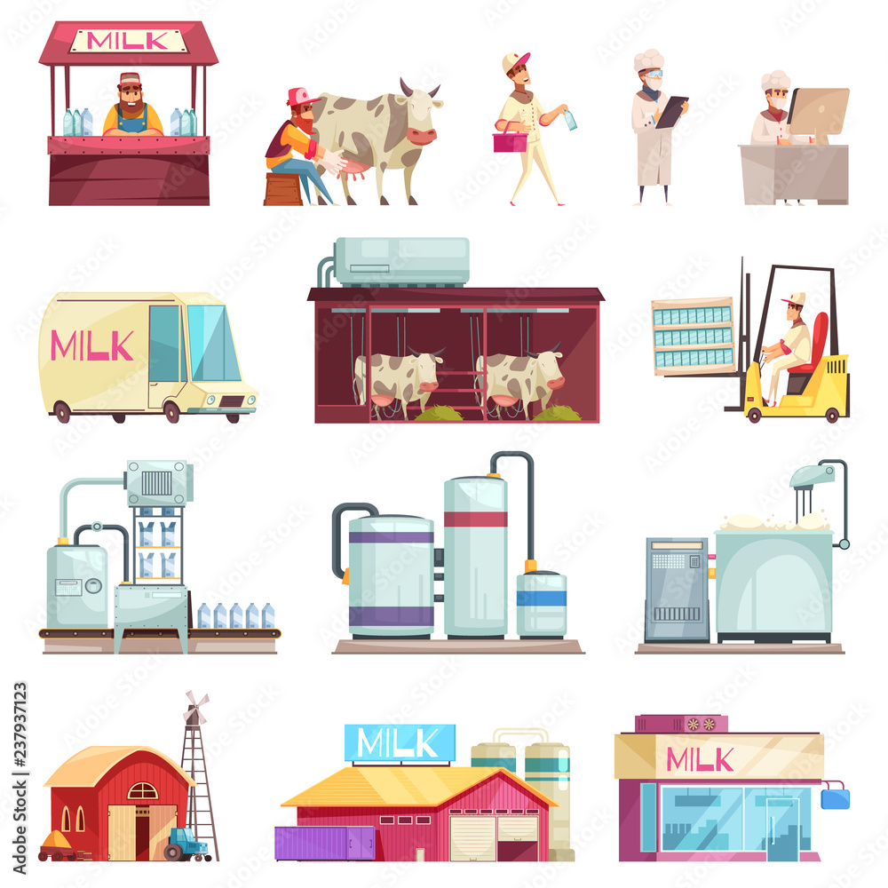 Sticker Milk Factory Icon Set 