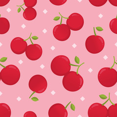 Cute vector seamless pattern with cherry. Vector seamless pattern with cherry berries. Cherry seamless pattern