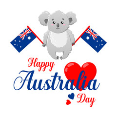 Fototapeta na wymiar Vector poster on white background. Happy Australia Day. Cute funny koala. Template for print, design