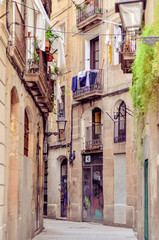 narrow street in Barcelona Spain