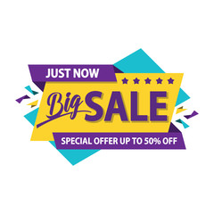 Just Now. Big Sale Limited Time Only paper banner. Super Sale and special offer. 50% off