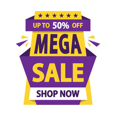 Obraz premium Mega Sale with Up to 50% Discount Offer, Creative Poster, Banner or Flyer design, Vector Illustration