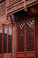 Entrance door of traditional and decorative chinese style in an old town in China, Asia