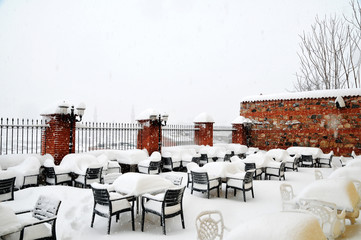 tables and chairs in cafe