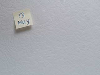 May 13, calendar date sticky note