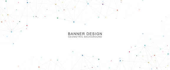Geometric abstract background with connected dots and lines. Molecular structure and communication concept. Digital technology background and network connection.