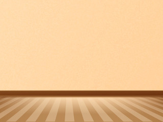 Empty room with parquet floor and beige wall. Vector interior template.
