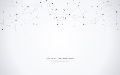 Geometric abstract background with connected dots and lines. Molecular structure and communication concept. Digital technology background and network connection.
