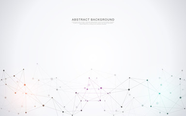 Geometric abstract background with connected dots and lines. Molecular structure and communication concept. Digital technology background and network connection.