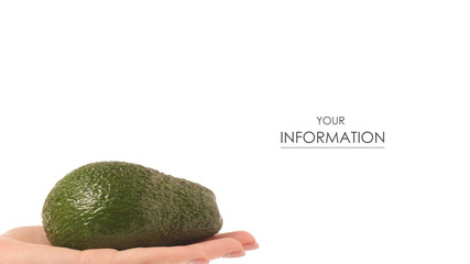 Avocado in hand pattern on white background isolation