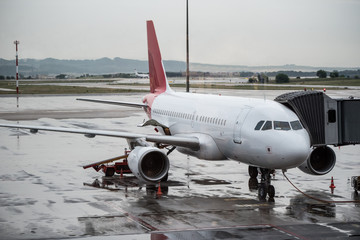 Naklejka premium Plane at a airport terminal building
