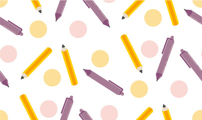 pattern of school supplies pencil pen circles on white background