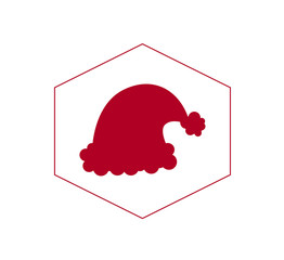 Flat vector icon - Santa hat close-up in a honeycomb frame isolated