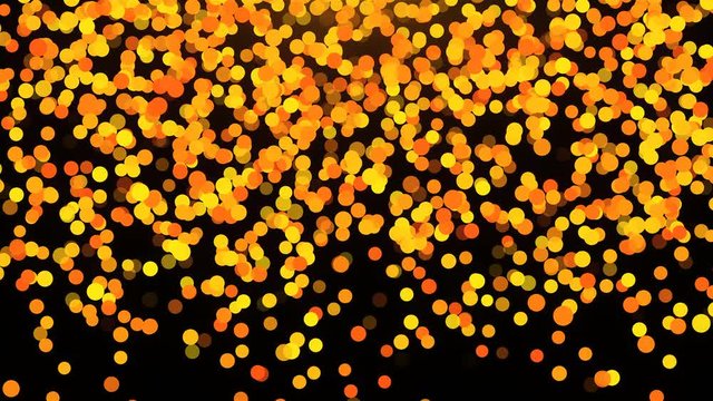 Mnay gold falling round particles in space, celebratory 3d rendering background for holidays
