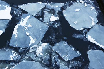 cracked ice on the river, the sea, the flood,.ice floe