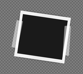 Square frame template on sticky tape with shadows isolated on transparent background. Vector illustration