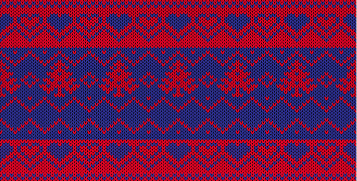 Vector red and blue knitted seamless pattern in Scandinavian style