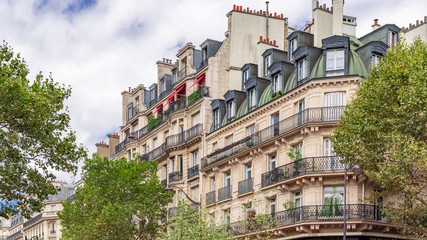 Paris, beautiful building, typical parisian facade boulevard Saint-Michel