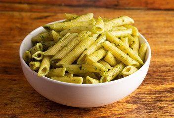 Bowl of Penne Pasta with Pesto Sauce