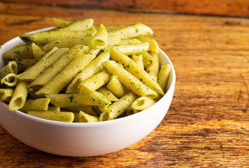 Bowl of Penne Pasta with Pesto Sauce