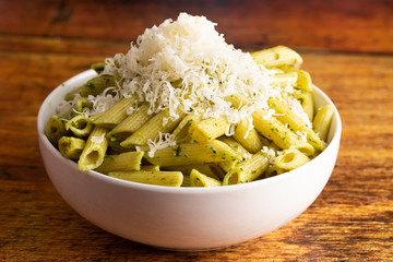 Bowl of Penne Pasta with Pesto Sauce