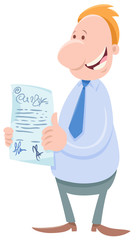 businessman with contract cartoon character