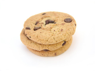 Chocolate chip cookies isolated on white background